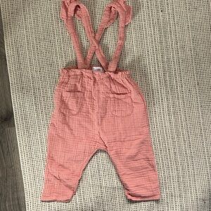 Zara Coral Pink Cotton Gauze Kids Overalls with Straps